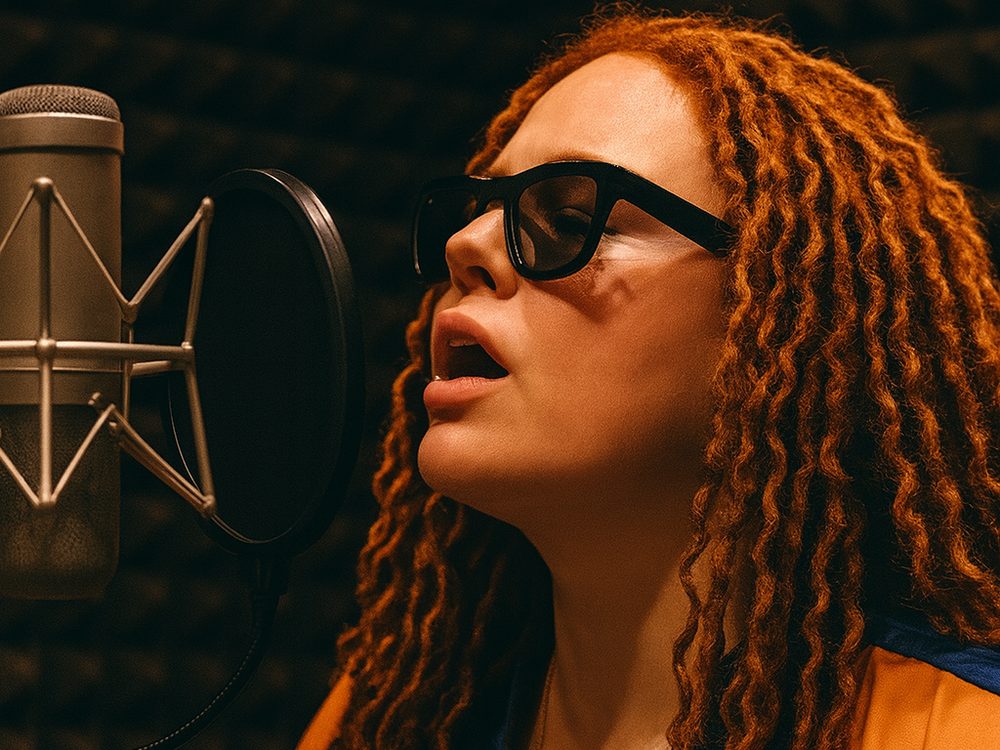 enregistrement d'une voix au micro en studio à Paris