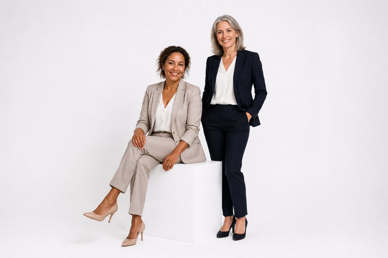 Portrait corporate — deux femmes en tailleur, studio Leizart Paris